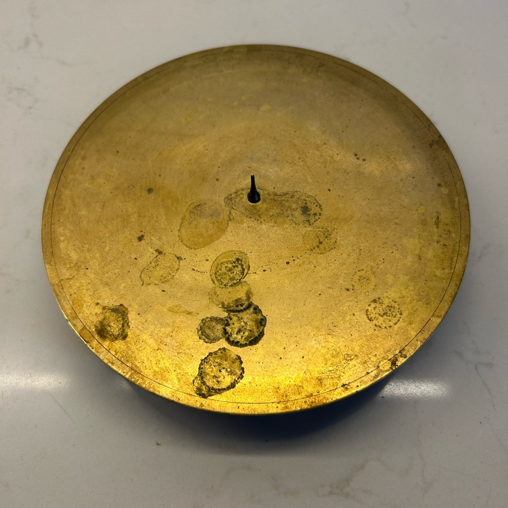 Vintage Brass 6 inch pillar candle holder
with feet Made in India